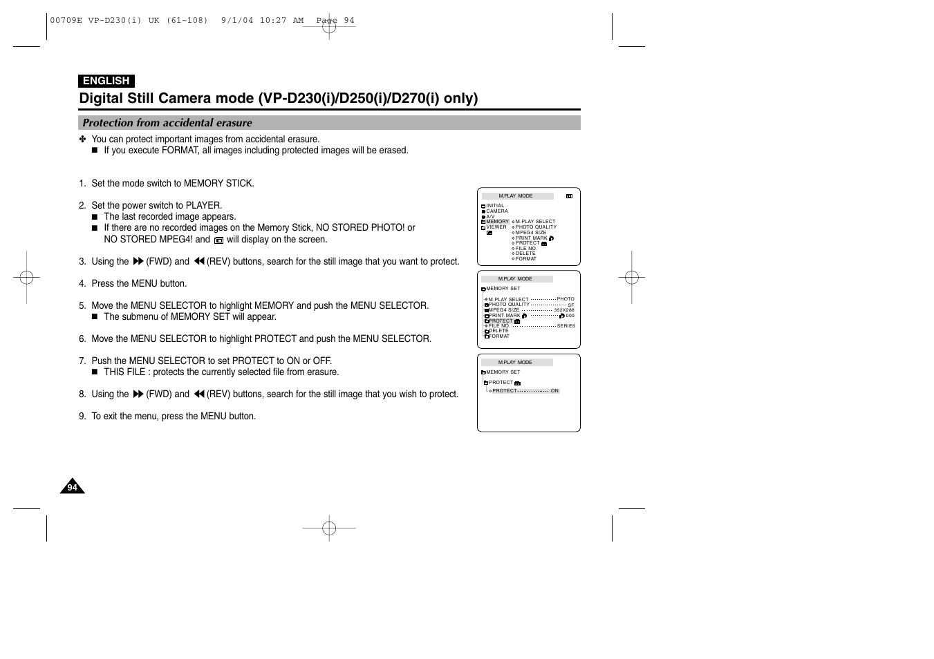 Protection from accidental erasure | Samsung VP-D200 User Manual | Page 94 / 108