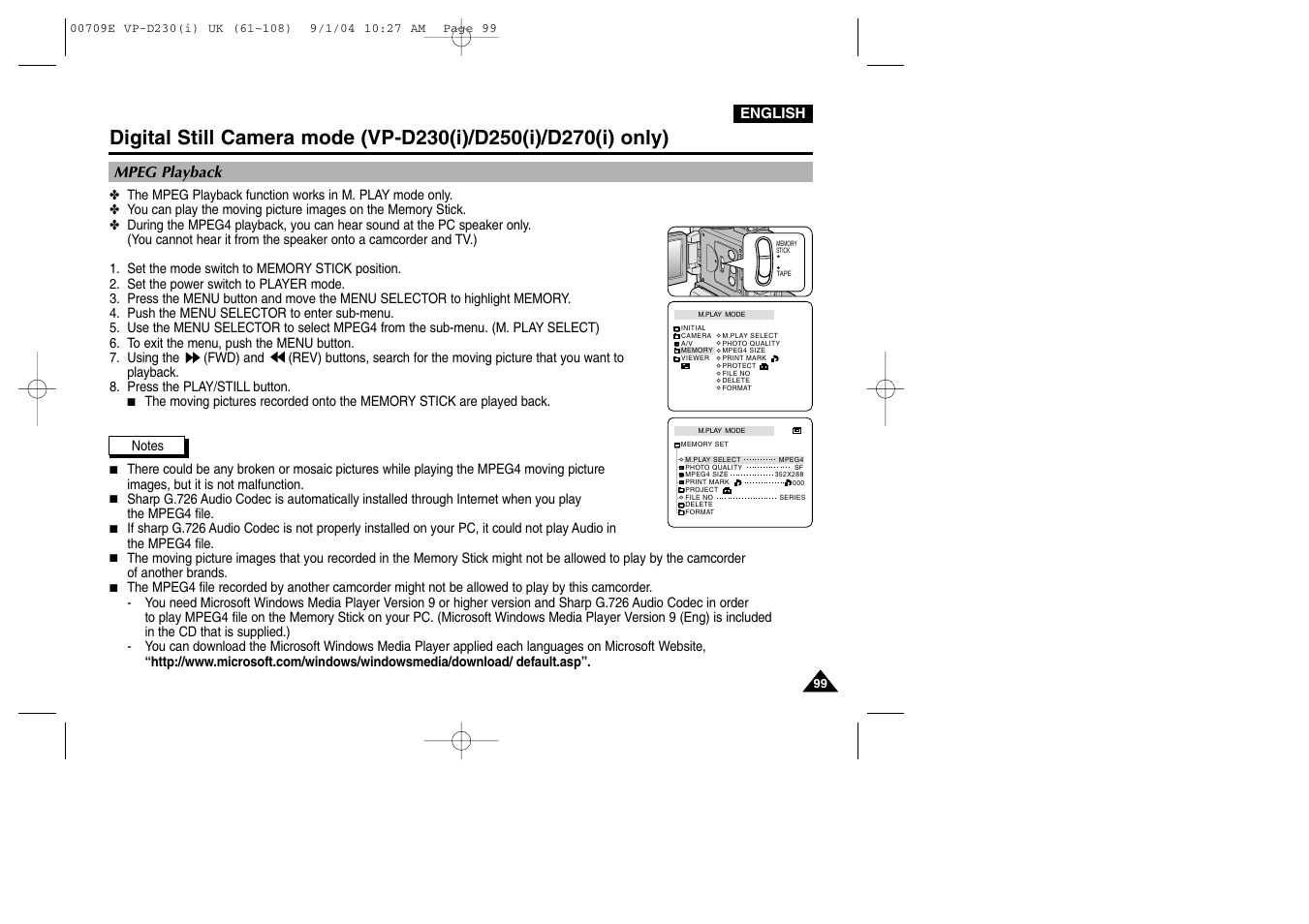 Mpeg playback | Samsung VP-D200 User Manual | Page 99 / 108
