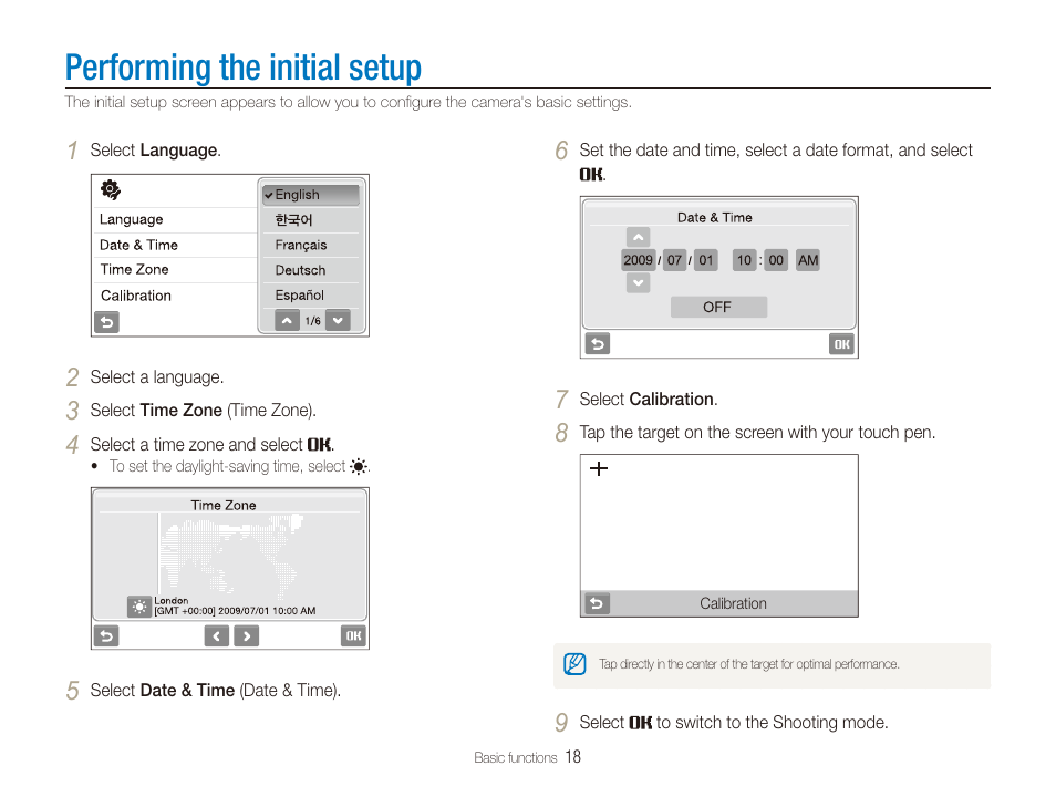 Performing the initial setup | Samsung DualView TL220 User Manual | Page 19 / 110