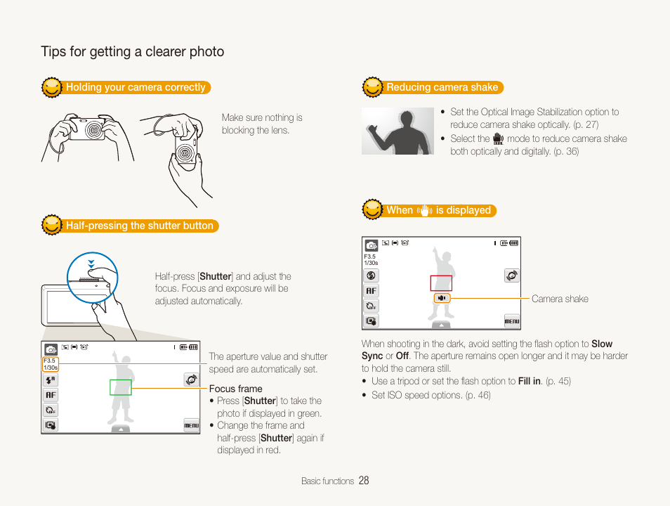 Tips for getting a clearer photo | Samsung DualView TL220 User Manual | Page 29 / 110