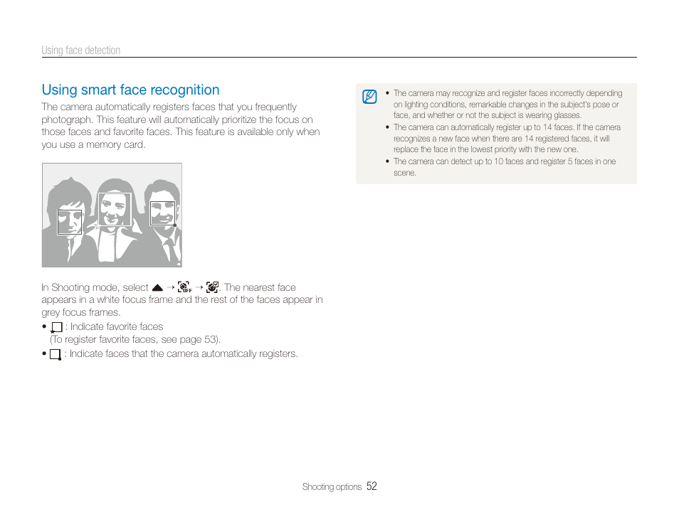 Using smart face recognition, Using smart face recognition ………………… 52 | Samsung DualView TL220 User Manual | Page 53 / 110