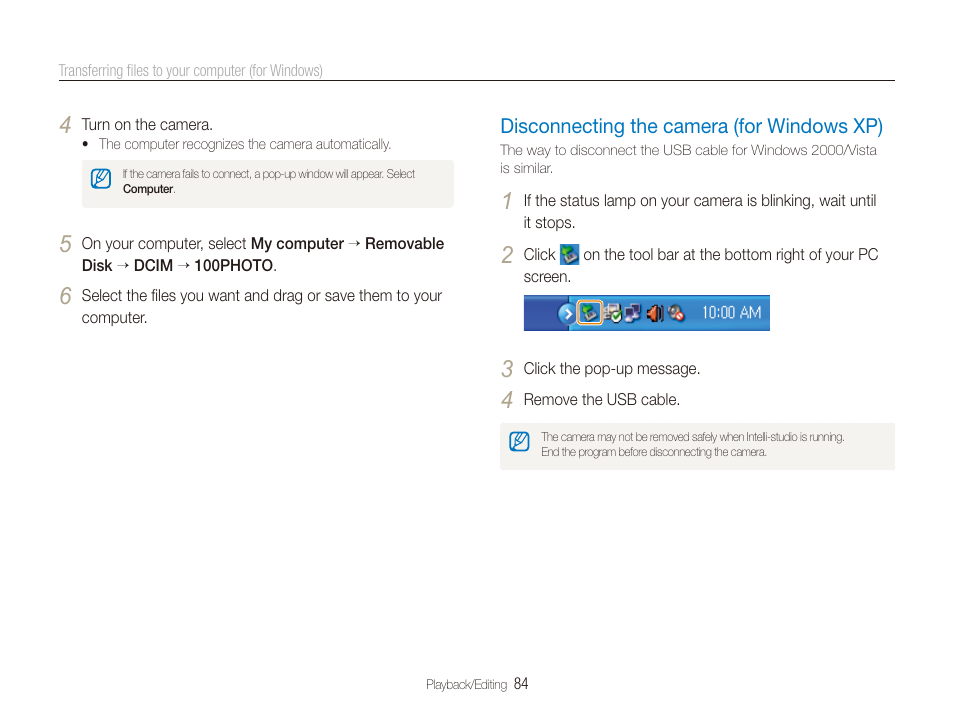 Disconnecting the camera (for windows xp), Disconnecting the camera (for windows xp) … 84 | Samsung DualView TL220 User Manual | Page 85 / 110