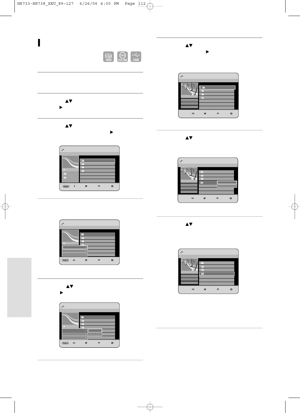 Editing, Folder copy, 112 - english | Vr mode), Insert a disc (jpeg, mp3 or divx) into the tray, Press the anykey button | Samsung DVD-HR738/ User Manual | Page 112 / 127