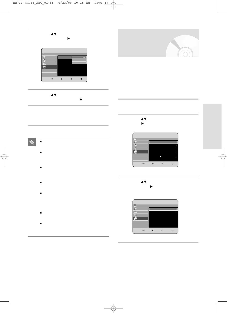 Ep mode time setting, System setup, English - 37 | Cm skip does not work in still picture mode, Cm skip may not operate with some dvd-video discs | Samsung DVD-HR738/ User Manual | Page 37 / 127