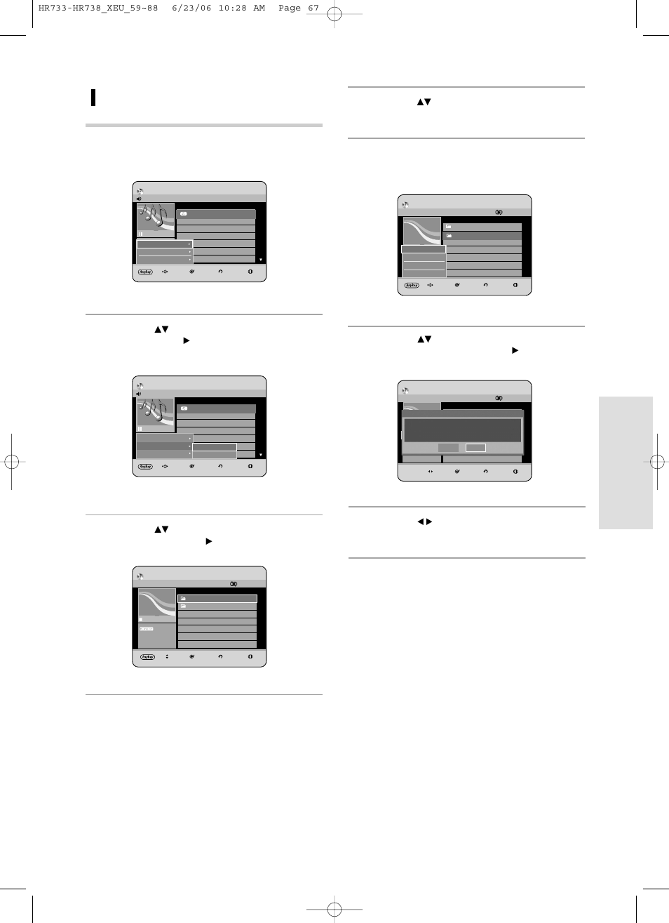 Playback, English - 67, Delete the playlist | Press the, Button, Buttons to select playlist , then press the ok or, Buttons to select the playlist you want to delete, Press the anykey button | Samsung DVD-HR738/ User Manual | Page 67 / 127