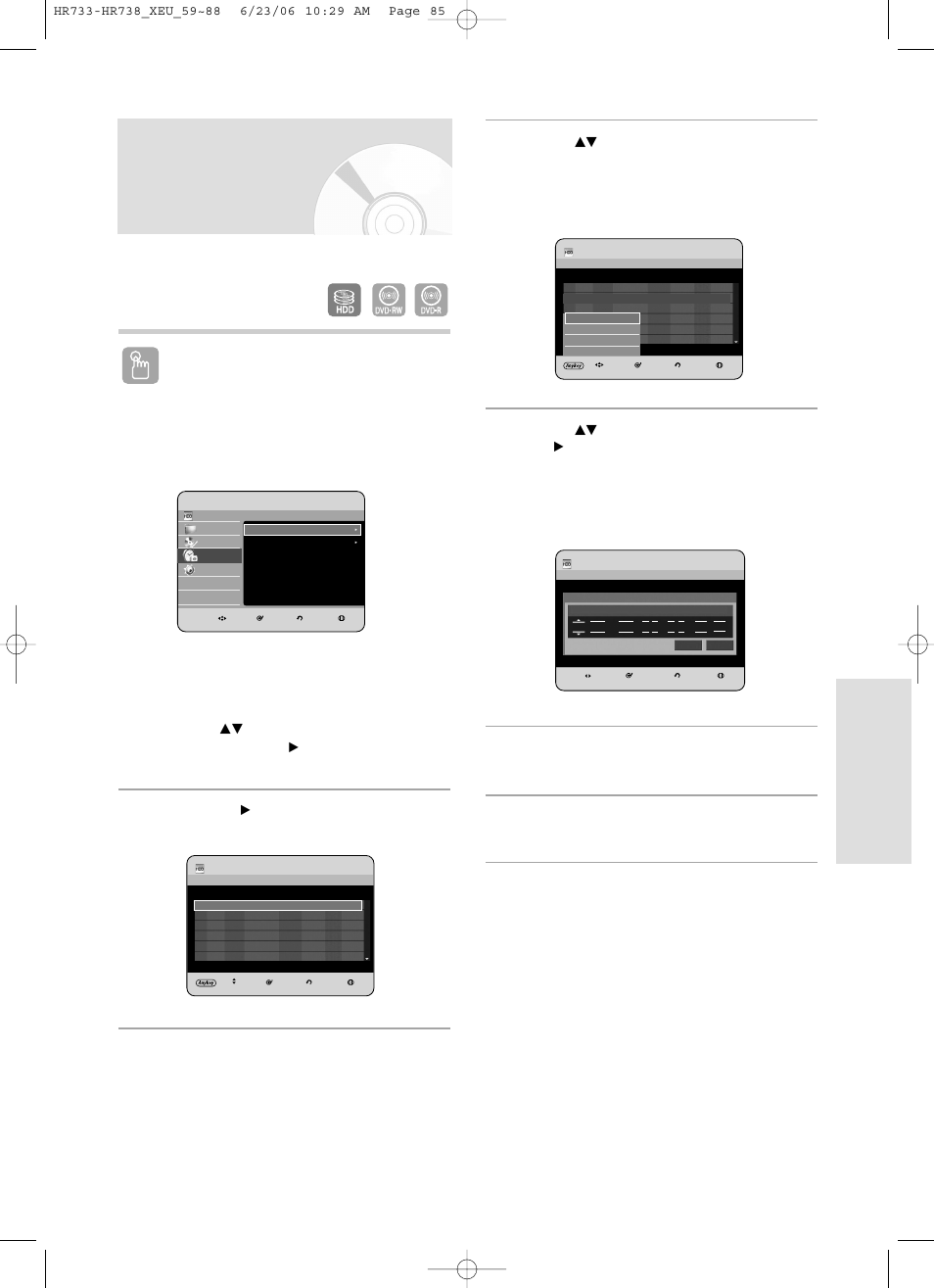 Editing the scheduled list, Recording, English - 85 | Using the timer button, Using the menu button, Follow these directions to edit the scheduled list, Press the ok or √ button to select scheduled list | Samsung DVD-HR738/ User Manual | Page 85 / 127