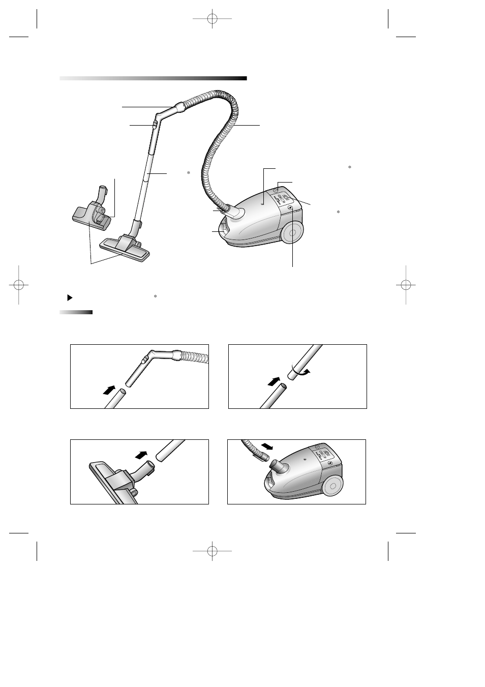 Identifications parts, Assembling the vacuum-cleaner ready for use | Samsung RC-5513V User Manual | Page 3 / 8