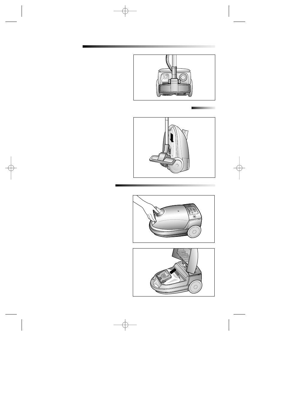 Park position, Transporting and storing the vacuum cleaner, Replacing the dust bag | Samsung RC-5513V User Manual | Page 6 / 8