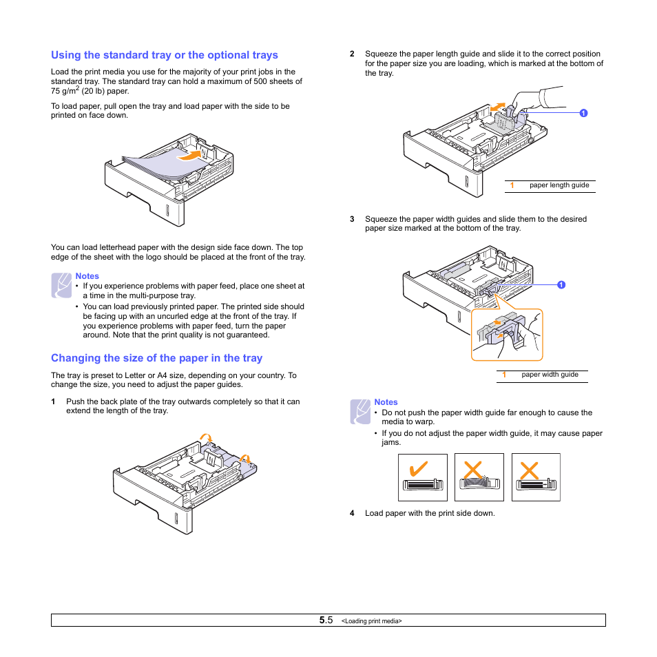 Using the standard tray or the optional trays, Changing the size of the paper in the tray | Samsung ML-4551ND User Manual | Page 34 / 112