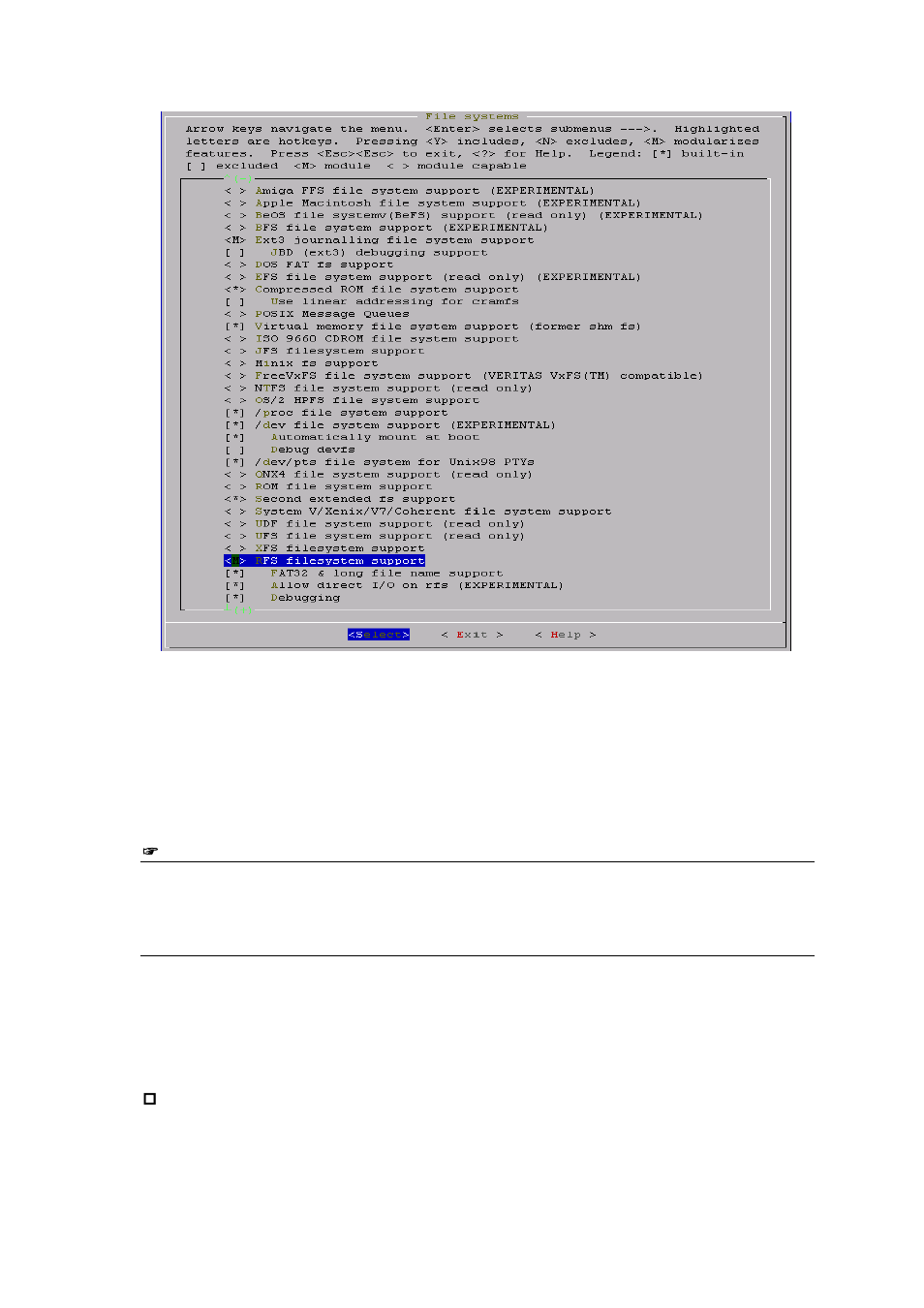 3 building linux kernel and rfs kernel module, Building linux kernel and rfs kernel module, Figure 3-3 file system screen of kernel menu | Samsung V1.3.0 User Manual | Page 17 / 26