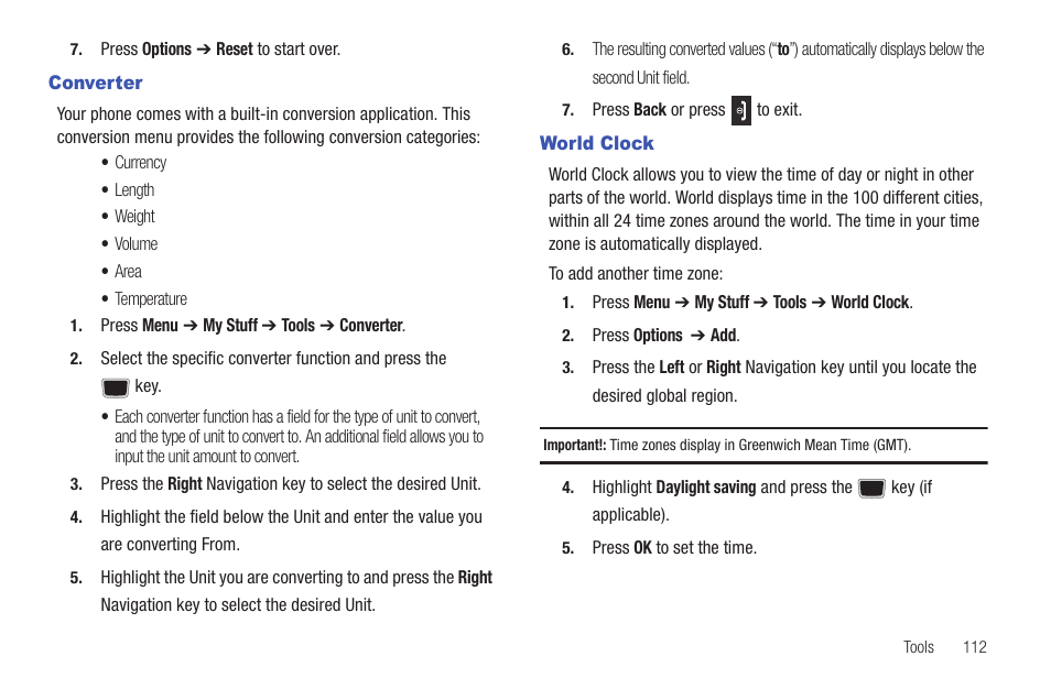 Converter, World clock, Converter world clock | Samsung Evergreen a667 User Manual | Page 117 / 153