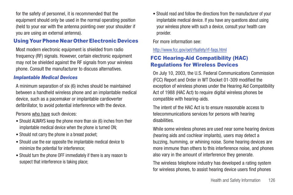 Using your phone near other electronic devices, Wireless devices | Samsung Evergreen a667 User Manual | Page 131 / 153