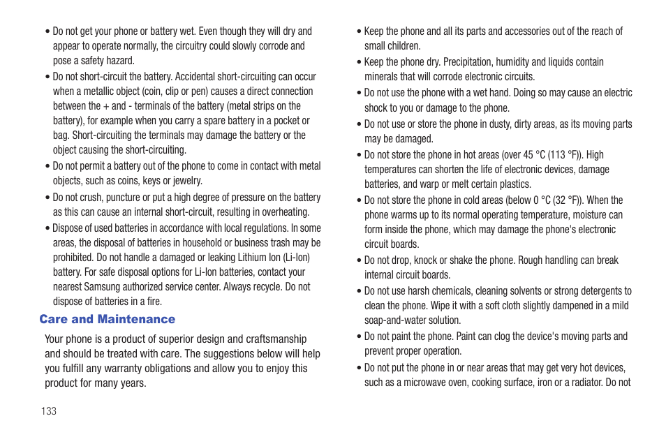 Care and maintenance | Samsung Evergreen a667 User Manual | Page 138 / 153