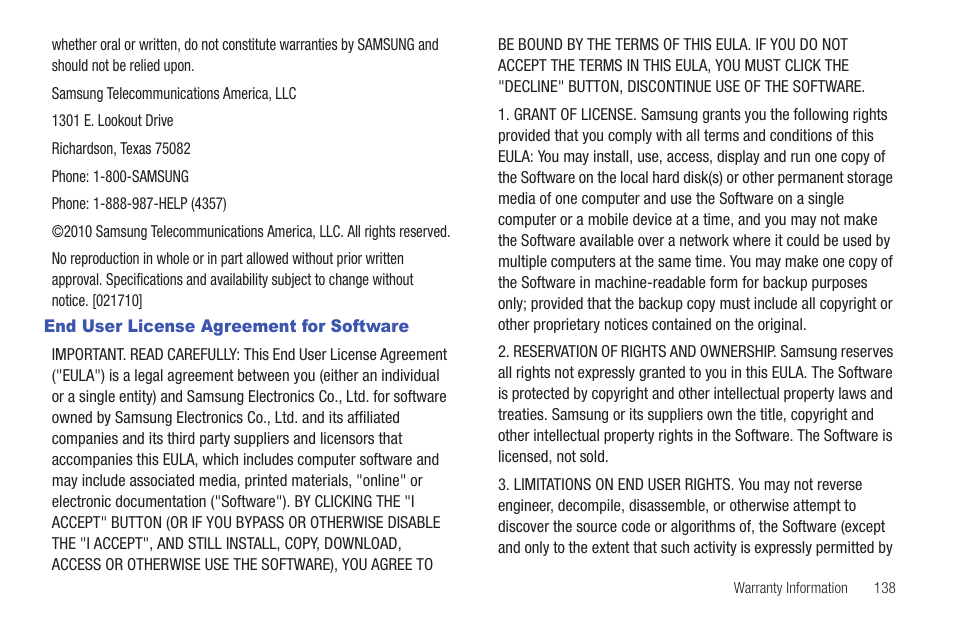 End user license agreement for software | Samsung Evergreen a667 User Manual | Page 143 / 153