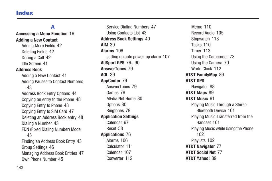 Index | Samsung Evergreen a667 User Manual | Page 148 / 153