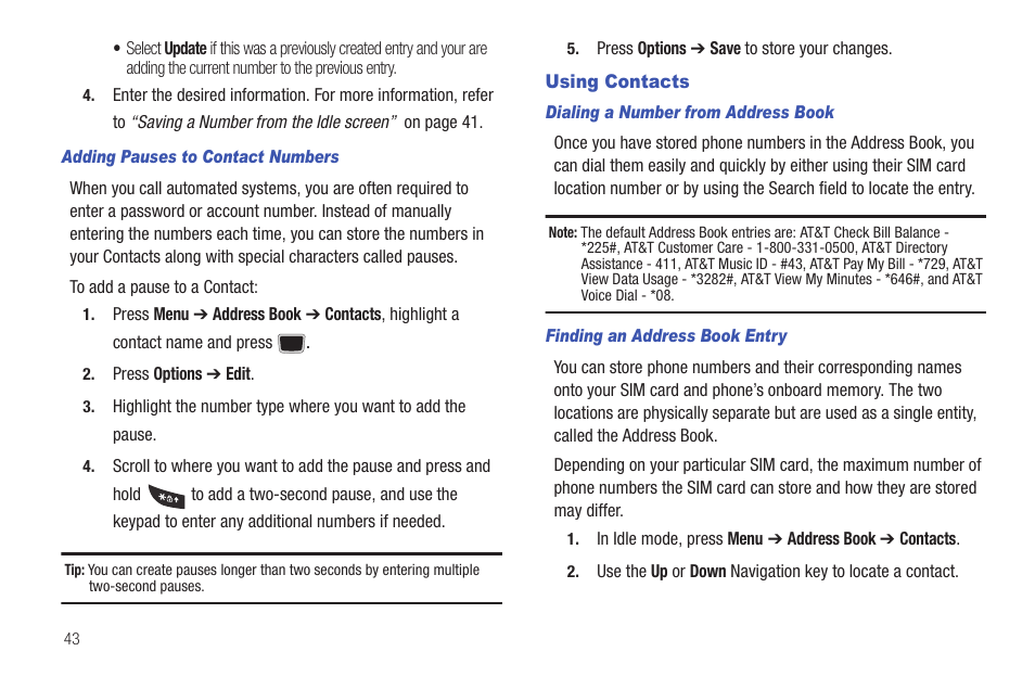 Using contacts | Samsung Evergreen a667 User Manual | Page 48 / 153