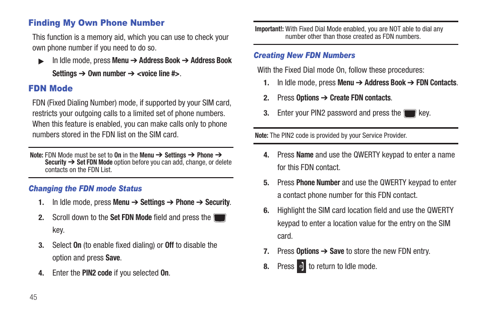 Finding my own phone number, Fdn mode, Finding my own phone number fdn mode | Samsung Evergreen a667 User Manual | Page 50 / 153