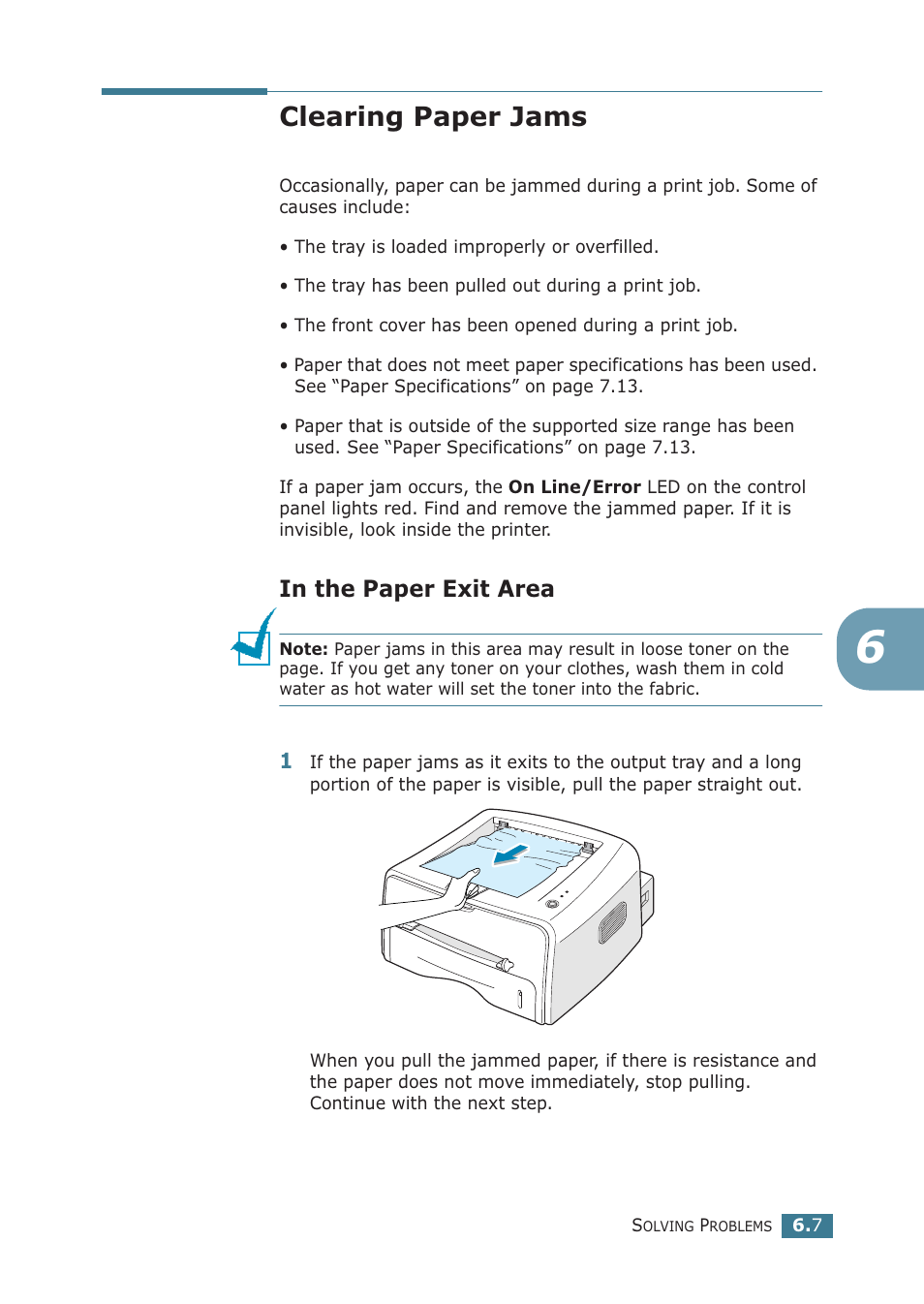 Clearing paper jams, In the paper exit area, Solving print quality problems | Go to “clearing paper | Samsung ML-1710P User Manual | Page 102 / 138