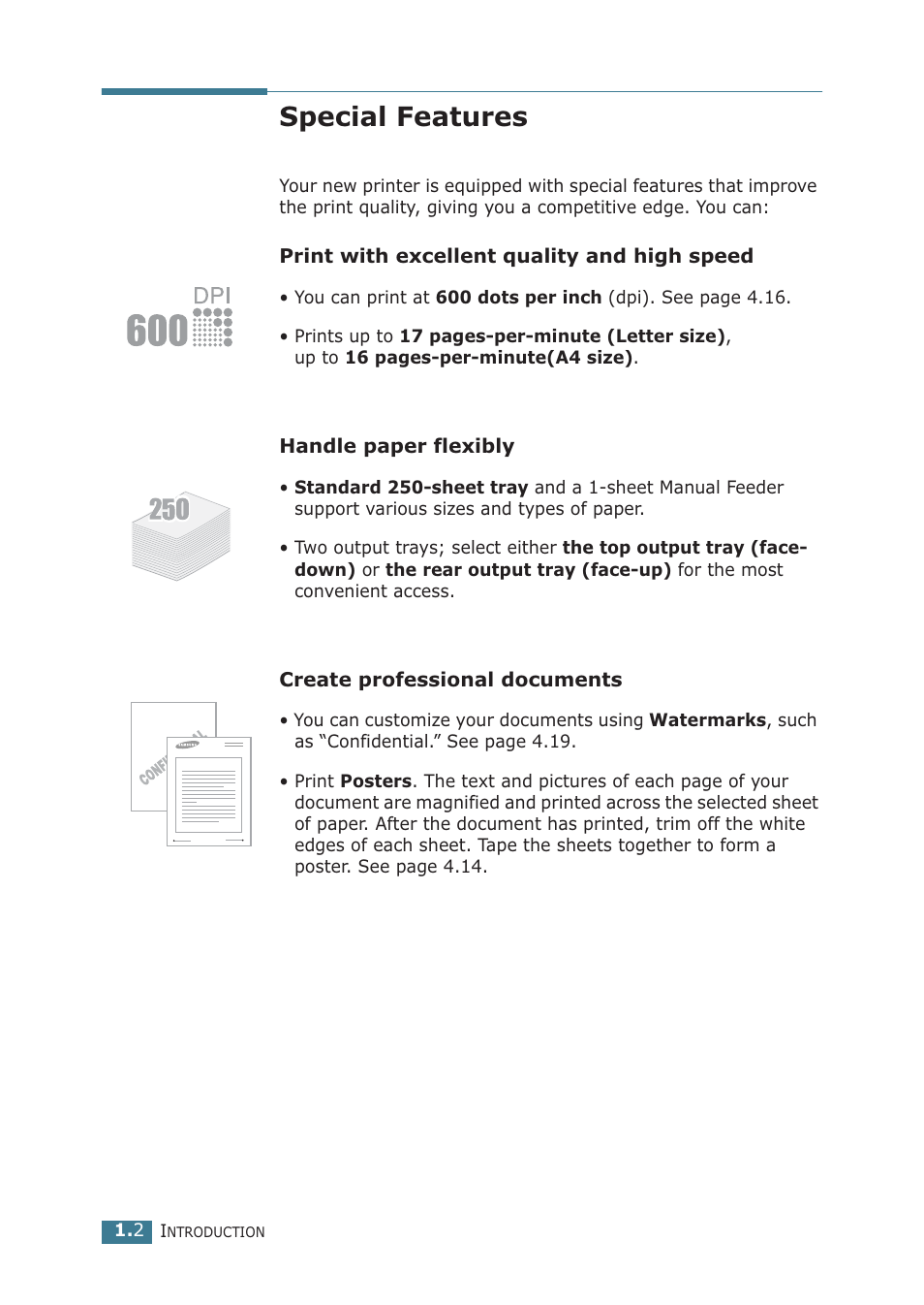 Special features | Samsung ML-1710P User Manual | Page 13 / 138