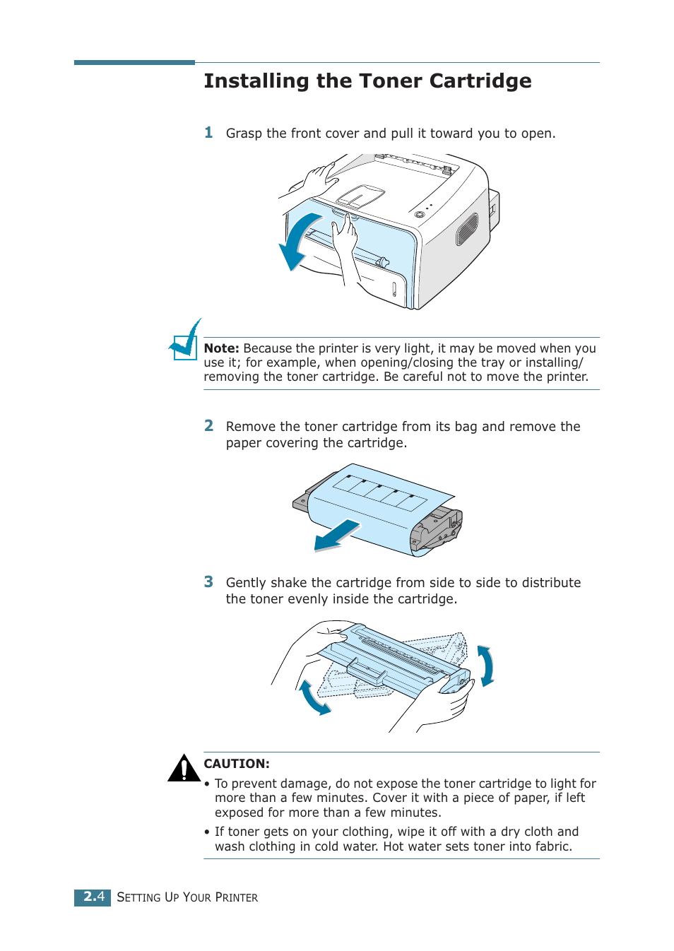 Installing the toner cartridge, Loading paper | Samsung ML-1710P User Manual | Page 23 / 138