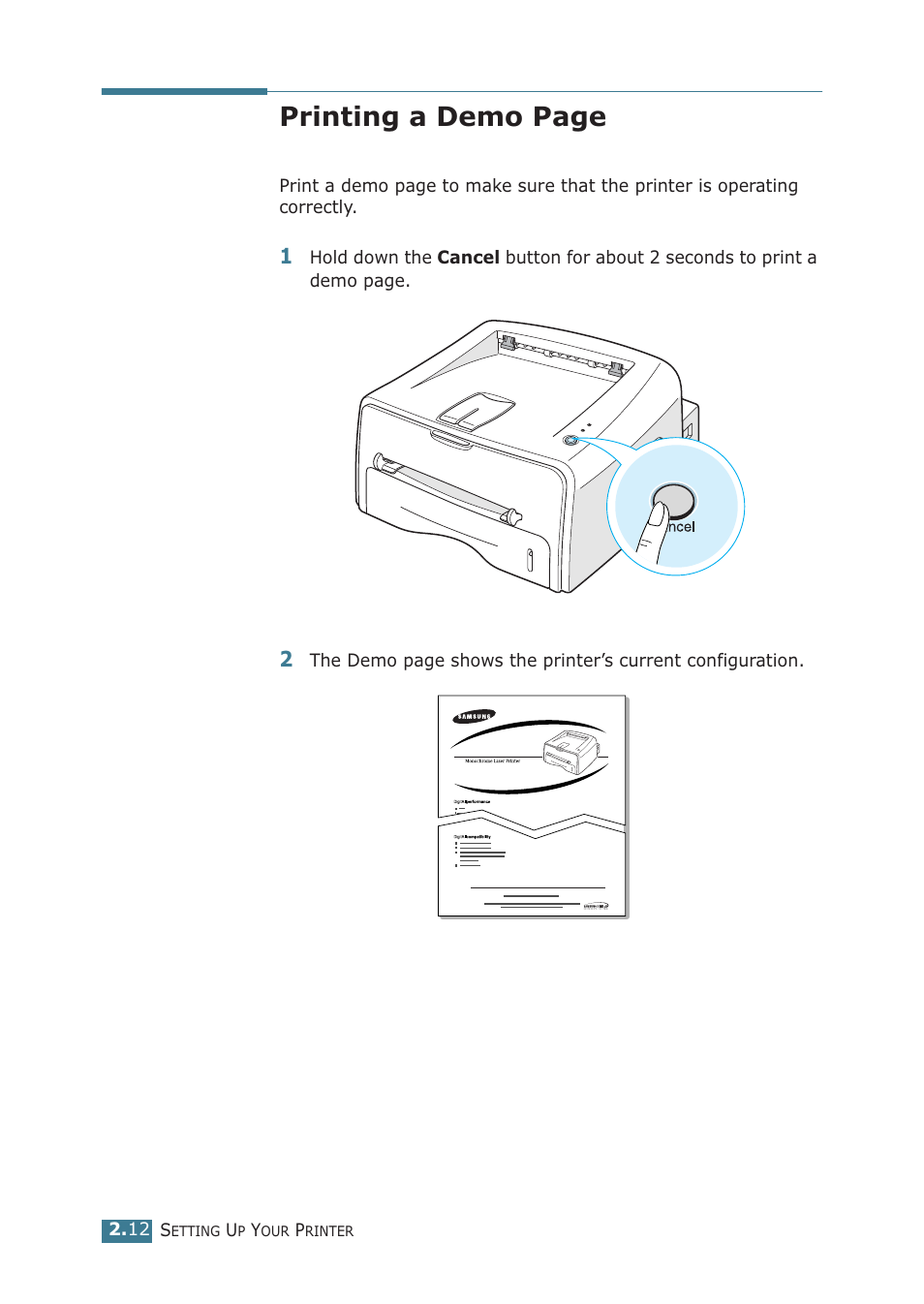 Installing printer software, Printing a demo page | Samsung ML-1710P User Manual | Page 31 / 138