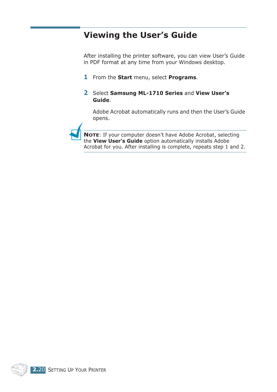 Viewing the user’s guide | Samsung ML-1710P User Manual | Page 39 / 138