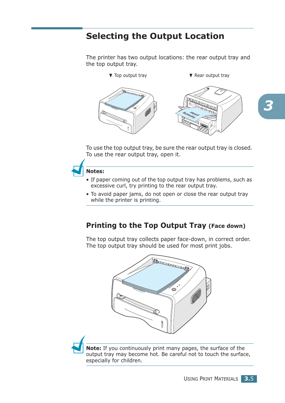 Selecting the output location, Printing to the top output tray (face down), Loading paper | Printing to the top output tray | Samsung ML-1710P User Manual | Page 44 / 138