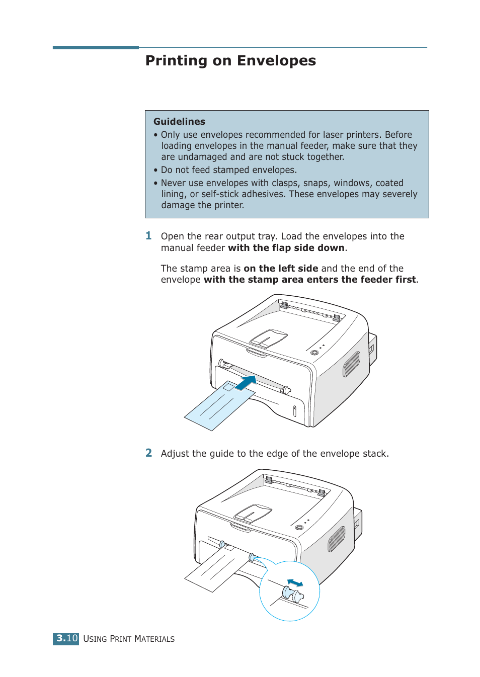 Printing on envelopes, Printing on labels | Samsung ML-1710P User Manual | Page 49 / 138