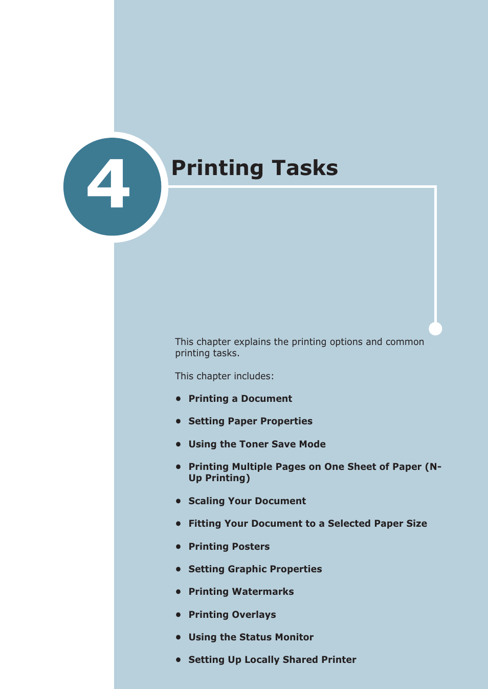 Printing tasks, Chapter 4, Rinting | Asks | Samsung ML-1710P User Manual | Page 58 / 138