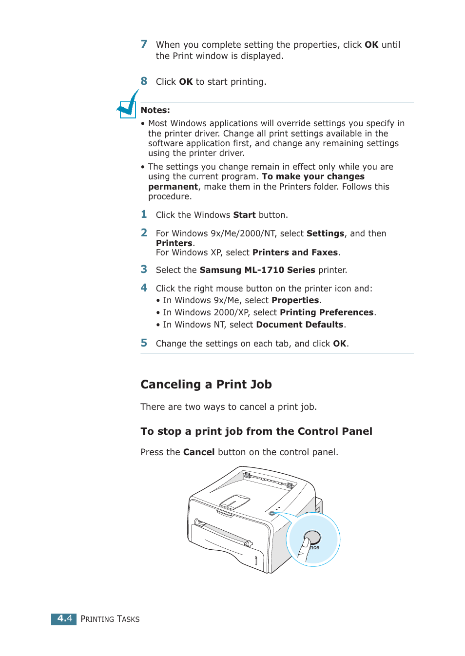 Canceling a print job | Samsung ML-1710P User Manual | Page 61 / 138