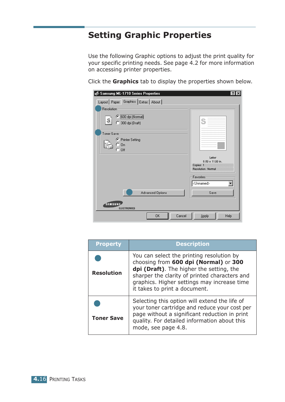 Setting graphic properties, Printing watermarks | Samsung ML-1710P User Manual | Page 73 / 138