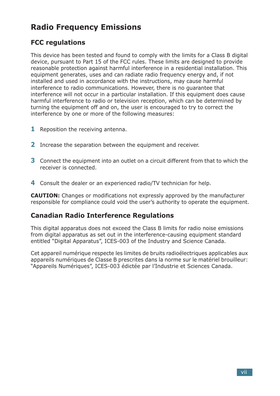 Radio frequency emissions | Samsung ML-1710P User Manual | Page 8 / 138