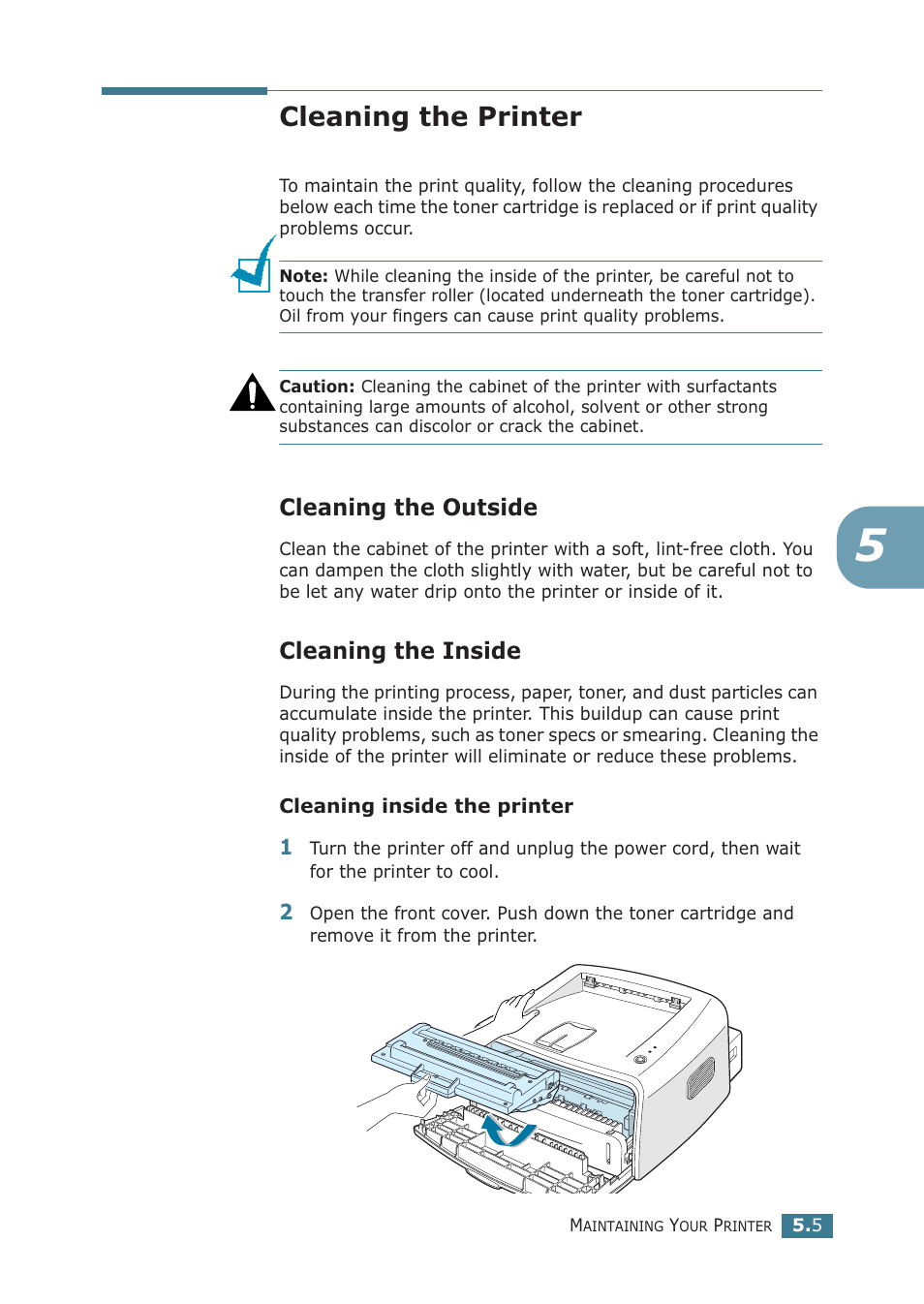 Cleaning the printer, Cleaning the outside, Cleaning the inside | Cleaning the outside cleaning the inside | Samsung ML-1710P User Manual | Page 92 / 138