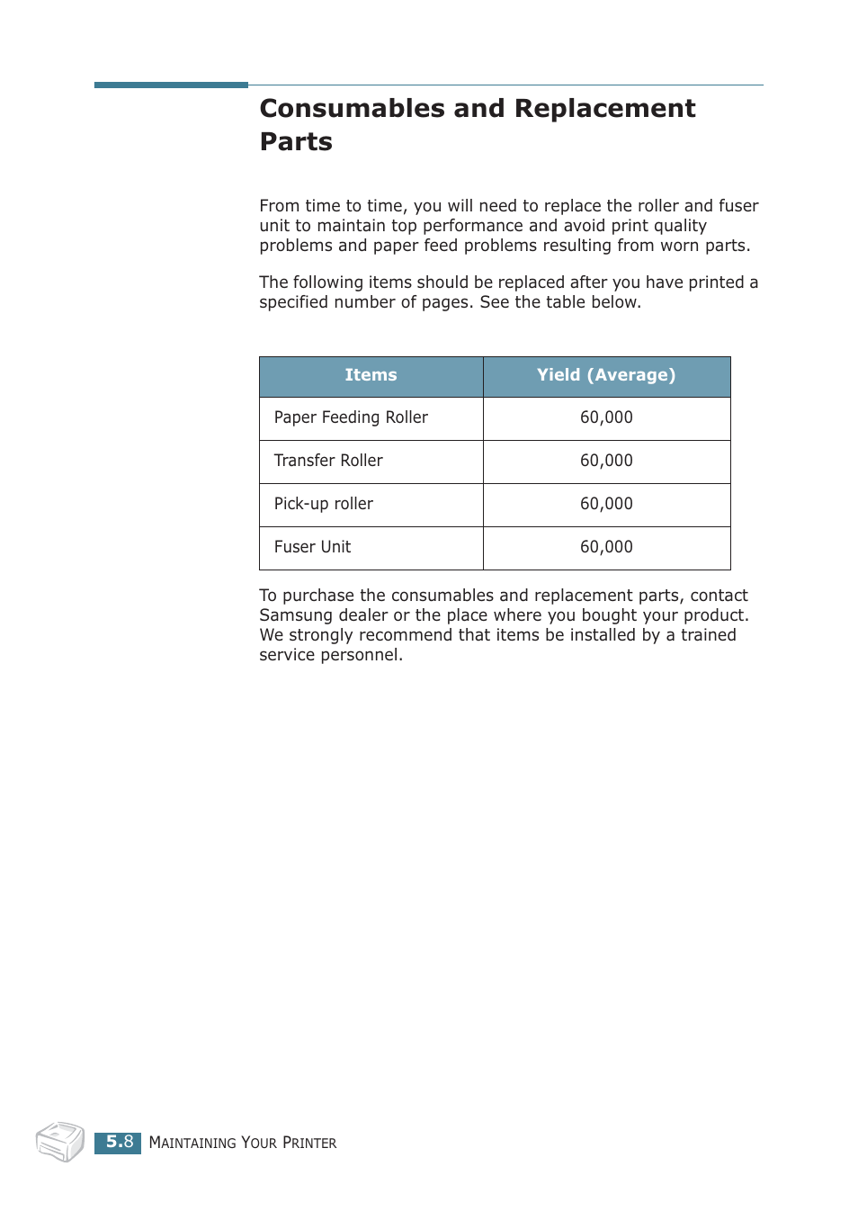 Consumables and replacement parts | Samsung ML-1710P User Manual | Page 95 / 138