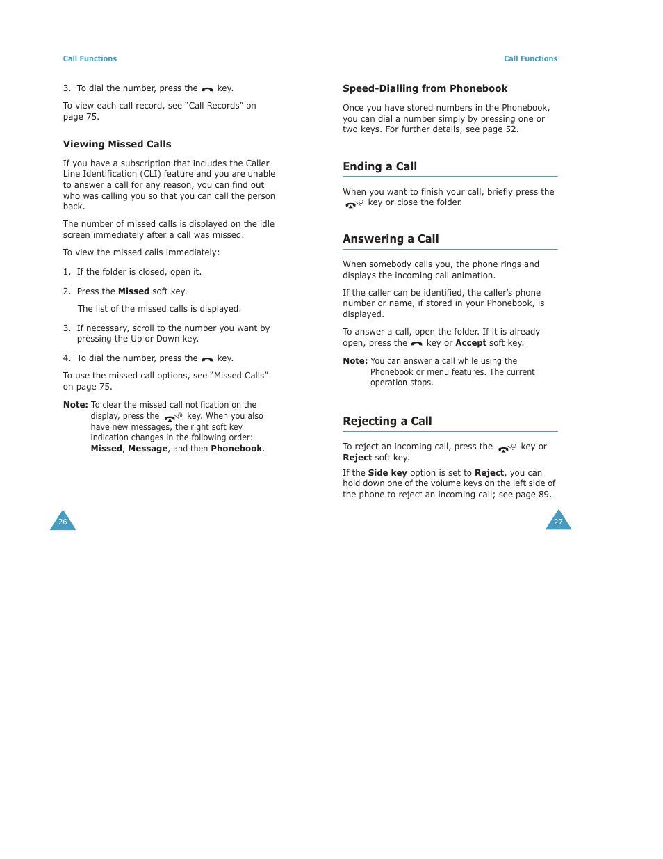 Ending a call, Answering a call, Rejecting a call | Samsung Digimax S500 User Manual | Page 15 / 81