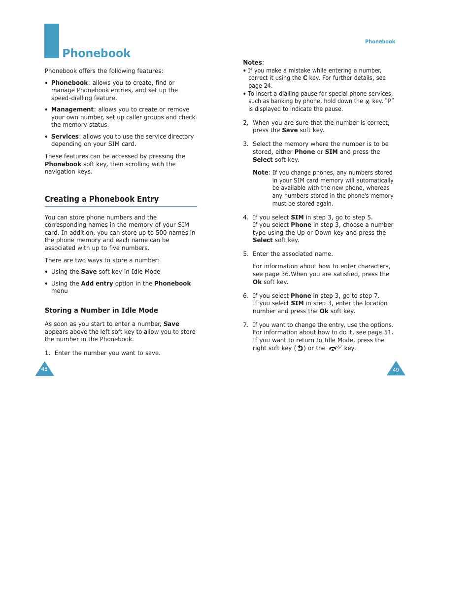 Phonebook, Creating a phonebook entry | Samsung Digimax S500 User Manual | Page 26 / 81