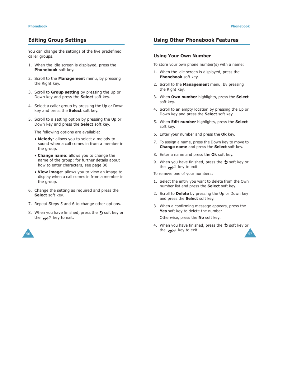 Editing group settings, Using other phonebook features | Samsung Digimax S500 User Manual | Page 30 / 81