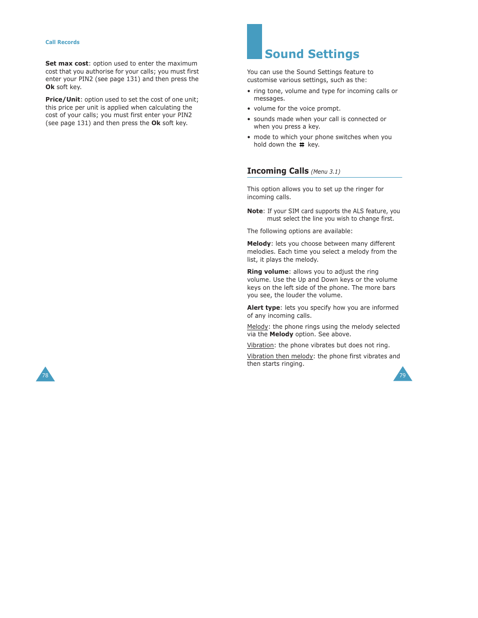 Sound settings, Incoming calls | Samsung Digimax S500 User Manual | Page 42 / 81