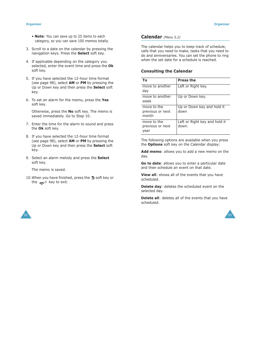 Calendar | Samsung Digimax S500 User Manual | Page 50 / 81