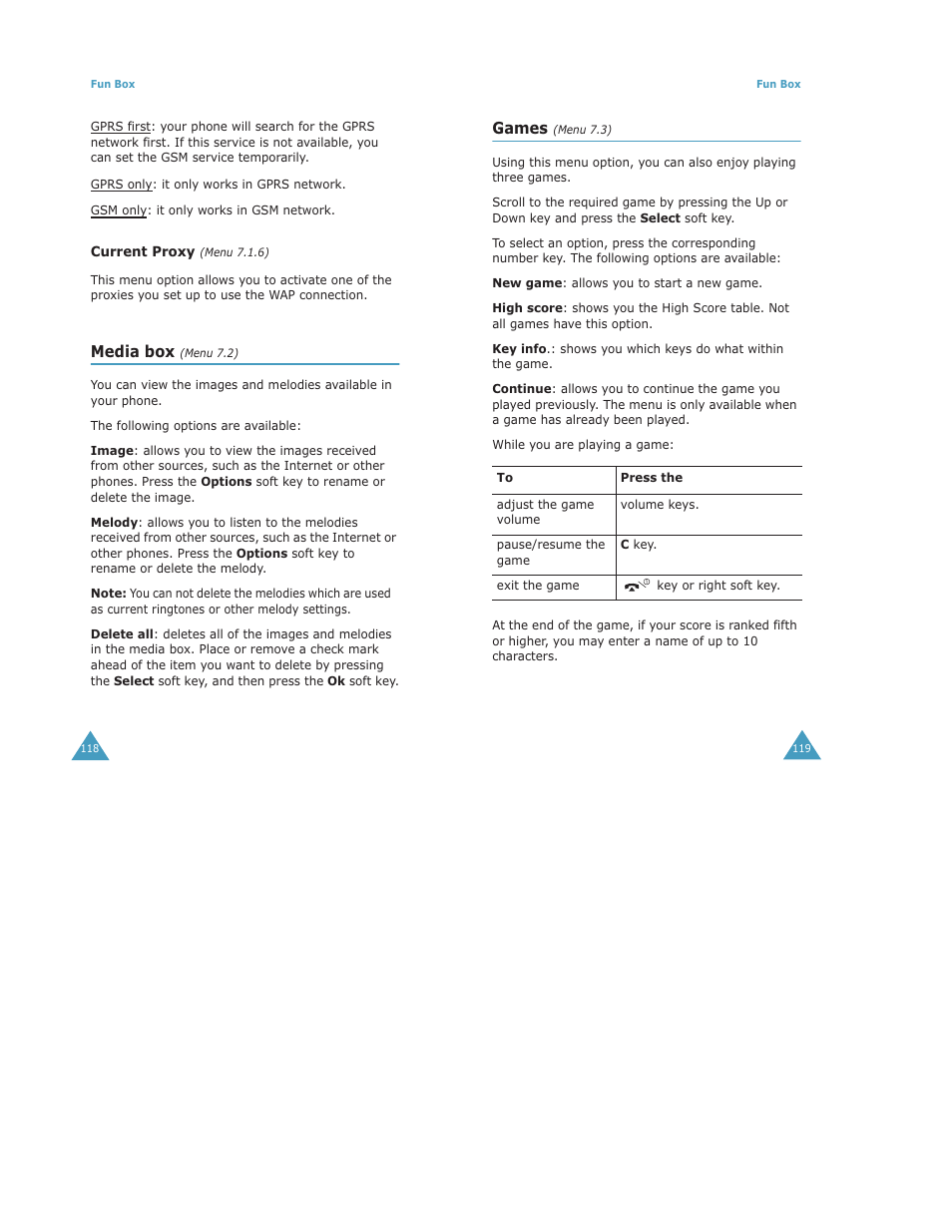 Media box, Games | Samsung Digimax S500 User Manual | Page 63 / 81