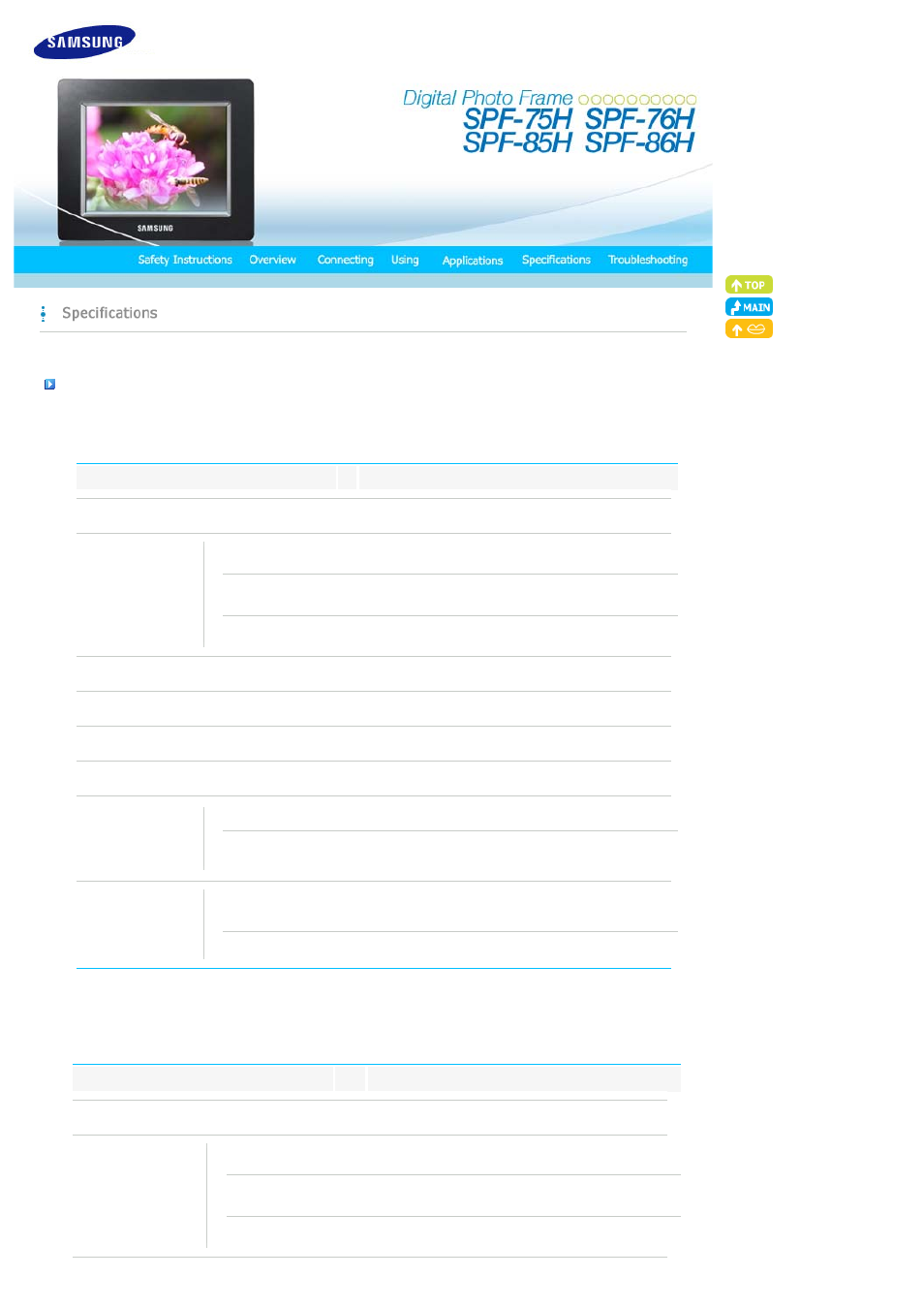 Specifications | Samsung SPF-76H User Manual | Page 21 / 26
