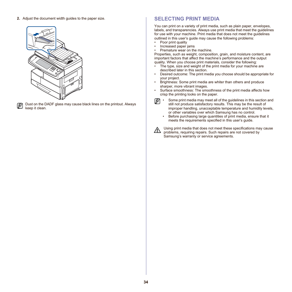 Selecting print media, 34 selecting print media | Samsung SCX-6555NX User Manual | Page 34 / 176