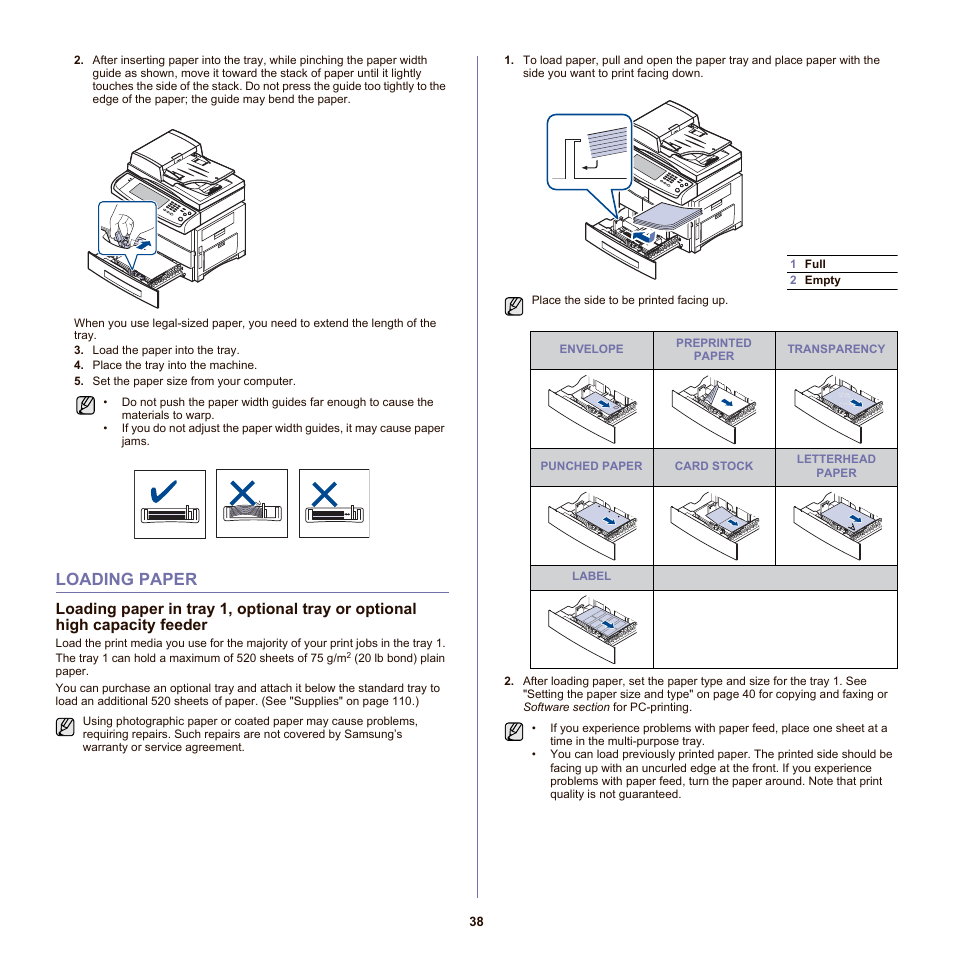 Loading paper, 38 loading paper | Samsung SCX-6555NX User Manual | Page 38 / 176