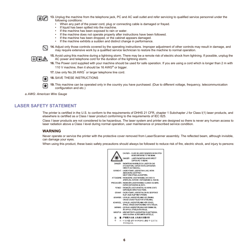 Laser safety statement | Samsung SCX-6555NX User Manual | Page 6 / 176