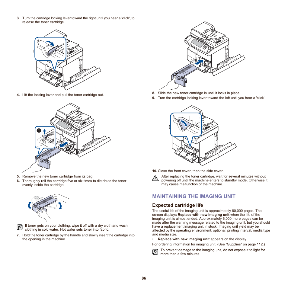 Maintaining the imaging unit, Expected cartridge life, 86 maintaining the imaging unit | Samsung SCX-6555NX User Manual | Page 86 / 176