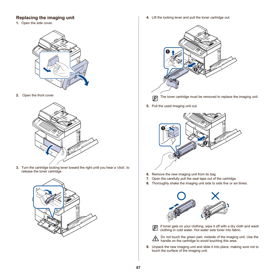 Replacing the imaging unit, Ne. (see "replacing the imaging unit" on | Samsung SCX-6555NX User Manual | Page 87 / 176