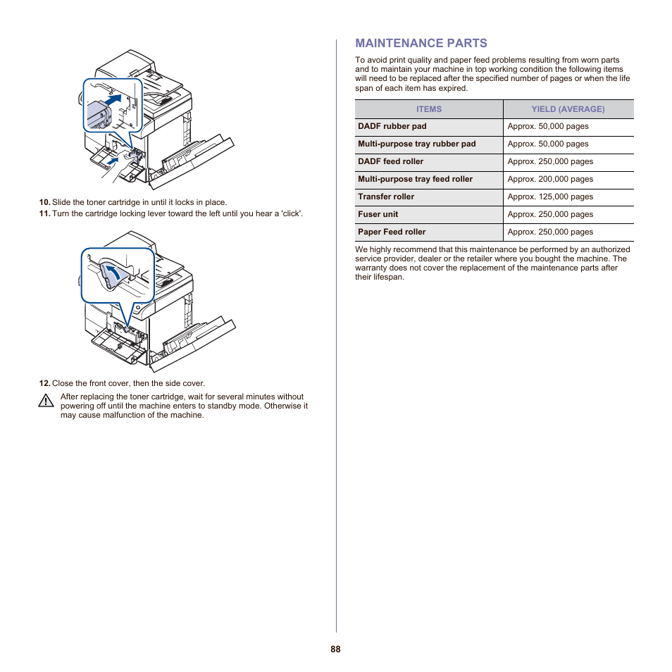 Maintenance parts, 88 maintenance parts | Samsung SCX-6555NX User Manual | Page 88 / 176