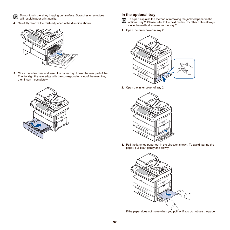 In the optional tray, See "in the multi, Purpose tray" on | Samsung SCX-6555NX User Manual | Page 92 / 176