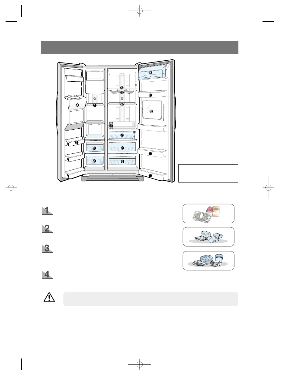 Food storage guide, Frozen food storage in freezer | Samsung da99-00494v User Manual | Page 12 / 36