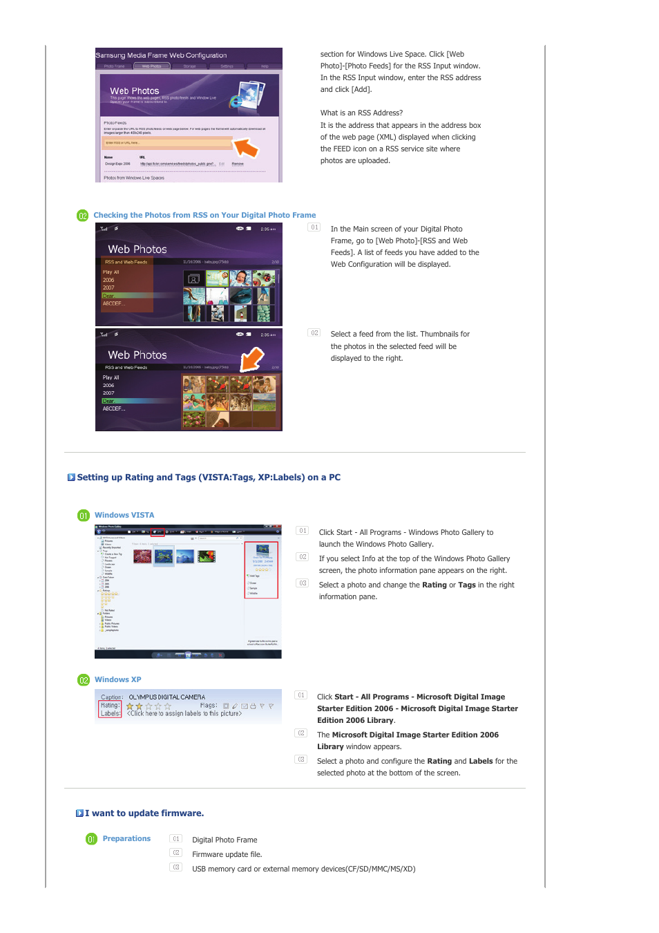 Viewing the photos via rss | Samsung SPF-83V User Manual | Page 32 / 42